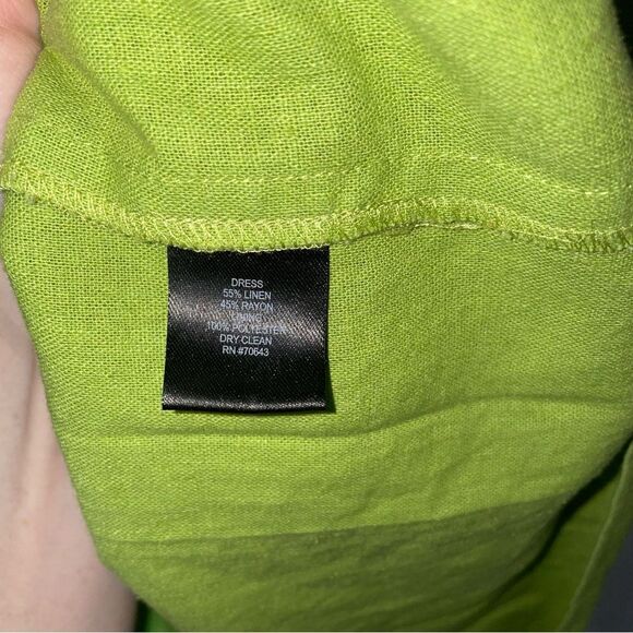 Jessica Howard Dress Size 14 Linen Blend Green Ruffle V Neck Pleated A Line - Picture 5 of 9